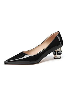 JANSEVEN Women's Crystal Block Heels Pointed Toe Slip On Wedding Party Pumps